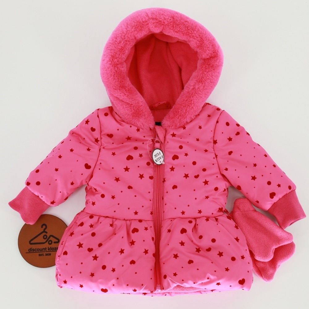 ROTHSCHILD Baby Girls Flocked Peplum Hooded Jacket with Mittens Size 6-9M‎ NWT
